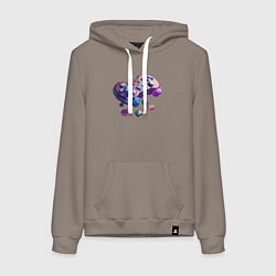 Толстовка-худи хлопковая женская Геймпад с кристалами, цвет: утренний латте