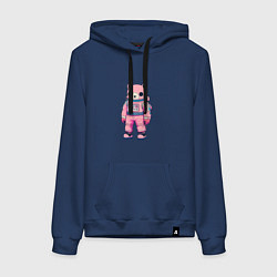 Толстовка-худи хлопковая женская Розовый мишка космонавт, цвет: тёмно-синий