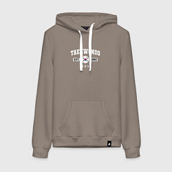 Толстовка-худи хлопковая женская Тхэквондо varsity style, цвет: утренний латте
