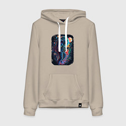 Толстовка-худи хлопковая женская В поисках новых миров, цвет: миндальный