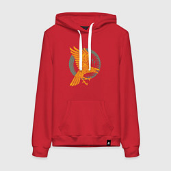 Толстовка-худи хлопковая женская Тотем Ворон - знак мудрости, цвет: красный