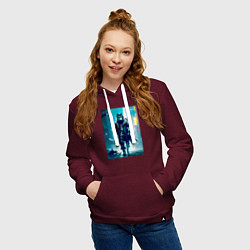 Толстовка-худи хлопковая женская Крутой волчара - киберпанк, цвет: меланж-бордовый — фото 2