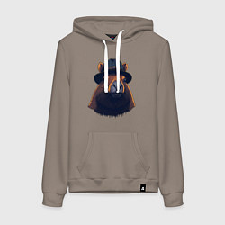 Толстовка-худи хлопковая женская Портрет капибары в шляпе, цвет: утренний латте