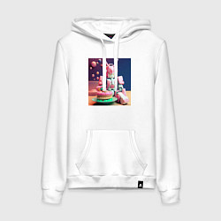 Толстовка-худи хлопковая женская Розовый робот, цвет: белый