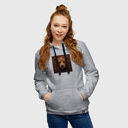 Толстовка-худи хлопковая женская Морда медведя в стиле русской хохломы, цвет: меланж — фото 2