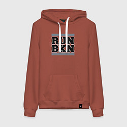 Толстовка-худи хлопковая женская Run Brooklyn Nets, цвет: кирпичный