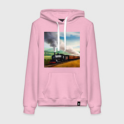 Толстовка-худи хлопковая женская Ретро поезд, цвет: светло-розовый