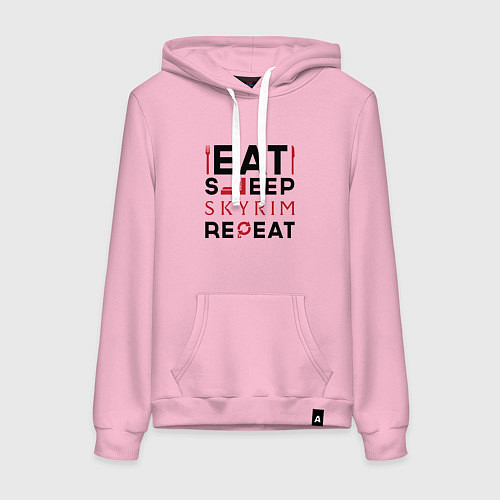 Женская толстовка-худи Надпись: eat sleep Skyrim repeat / Светло-розовый – фото 1