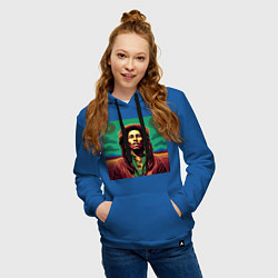 Толстовка-худи хлопковая женская Digital Art Bob Marley in the field, цвет: синий — фото 2