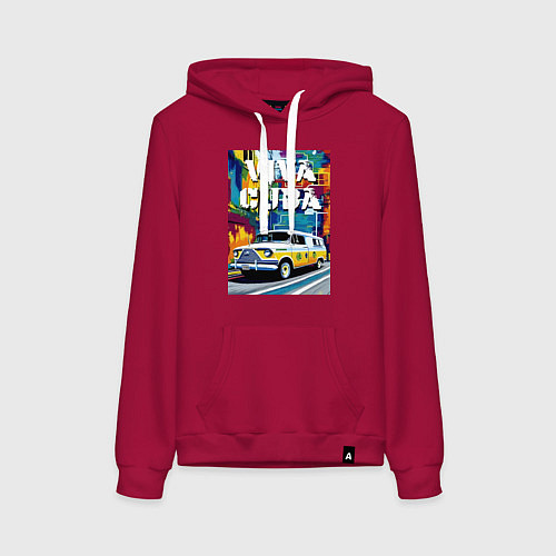 Женская толстовка-худи Viva Cuba - car - retro / Маджента – фото 1