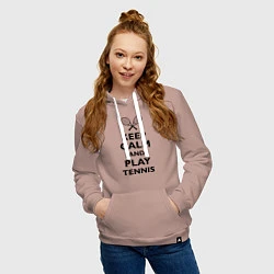 Толстовка-худи хлопковая женская Keep Calm & Play tennis, цвет: пыльно-розовый — фото 2