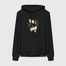 Толстовка-худи хлопковая женская Ретро ролики со смайлом, цвет: черный