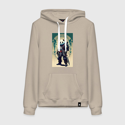 Женская толстовка-худи Панда - самурай - киберпанк / Миндальный – фото 1