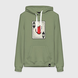 Толстовка-худи хлопковая женская Туз сердца, цвет: авокадо