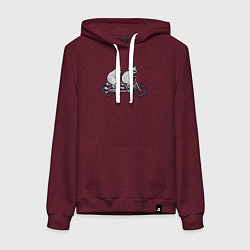 Толстовка-худи хлопковая женская Енотики на велике, цвет: меланж-бордовый