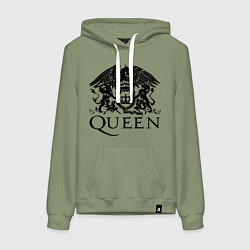 Толстовка-худи хлопковая женская Queen - logo, цвет: авокадо