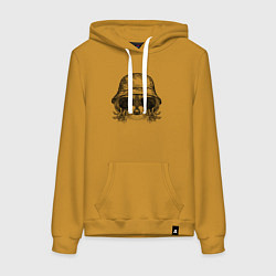 Толстовка-худи хлопковая женская Енот на стиле, цвет: горчичный