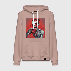 Толстовка-худи хлопковая женская Зомби с большими красными глазами ест мясо, цвет: пыльно-розовый