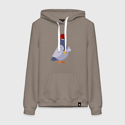 Толстовка-худи хлопковая женская Крутой голубь в кепке показывает f**k, цвет: утренний латте