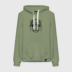 Толстовка-худи хлопковая женская Львица в панаме, цвет: авокадо