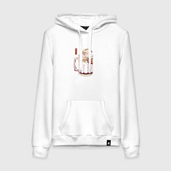 Толстовка-худи хлопковая женская Волна пива на японском, цвет: белый