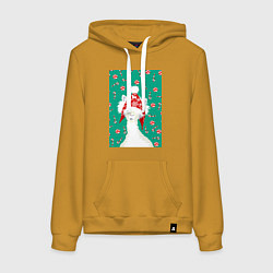 Толстовка-худи хлопковая женская Лама - альпака в ушанке, цвет: горчичный