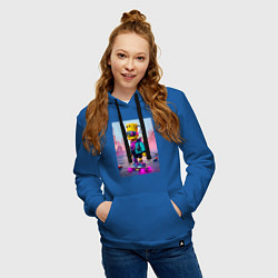 Толстовка-худи хлопковая женская Барт Симпсон на скейтборде - киберпанк, цвет: синий — фото 2