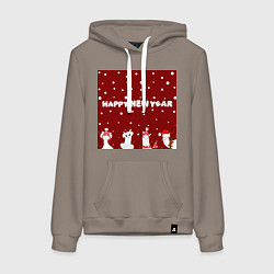 Толстовка-худи хлопковая женская Новогодние ламы в шапочках, цвет: утренний латте