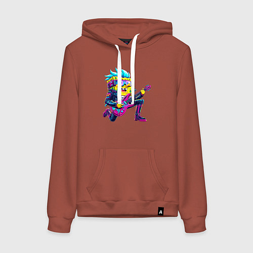 Женская толстовка-худи Губка Боб - рок гитарист - нейросеть / Кирпичный – фото 1