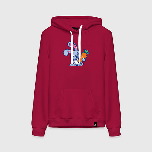 Женская толстовка-худи Весёлый зайчик с морковкой / Маджента – фото 1