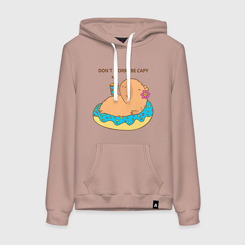Женская толстовка-худи Капибара с пончиком dont worry be capy / Пыльно-розовый – фото 1