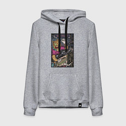 Толстовка-худи хлопковая женская Кот ретро задрот, цвет: меланж