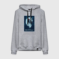 Толстовка-худи хлопковая женская Мононоке волчица, цвет: меланж