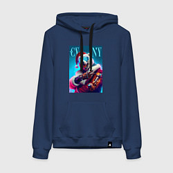 Толстовка-худи хлопковая женская Cyber new year - bear ai art, цвет: тёмно-синий