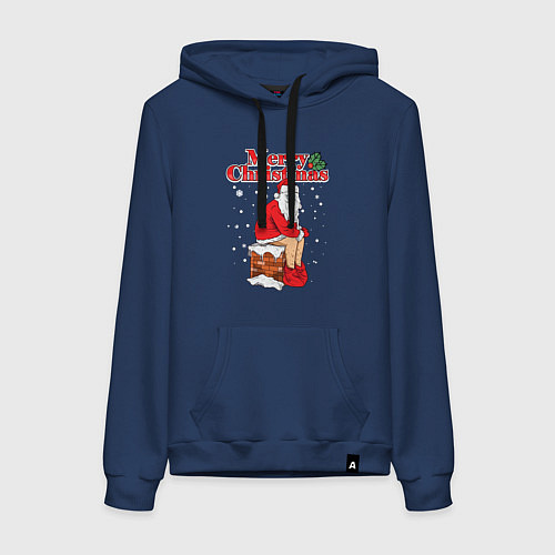 Женская толстовка-худи Санта на крыше / Тёмно-синий – фото 1