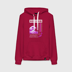 Толстовка-худи хлопковая женская Канагава-оки нами ура, цвет: маджента