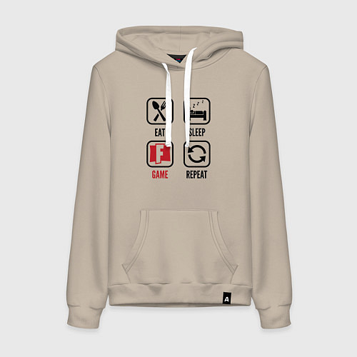 Женская толстовка-худи Eat - sleep - Fortnite - repeat / Миндальный – фото 1