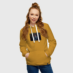Толстовка-худи хлопковая женская Кругом враги рисунок, цвет: горчичный — фото 2