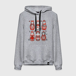 Женская толстовка-худи Шесть матрешек в стиле мезенской росписи