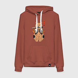 Толстовка-худи хлопковая женская Огненный кот якудза самурай, цвет: кирпичный