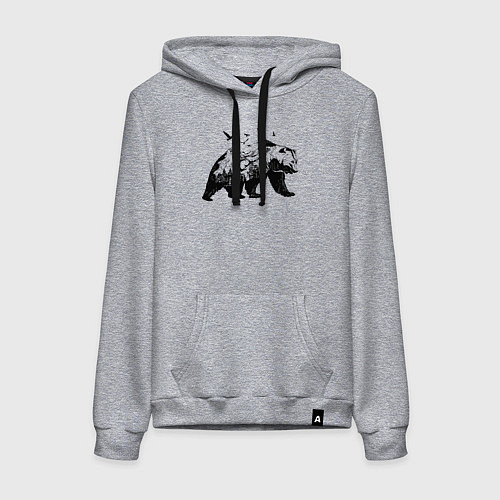 Женская толстовка-худи Силуэт тайги в медведе / Меланж – фото 1