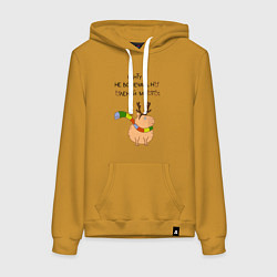 Толстовка-худи хлопковая женская Мем капибара в шарфике, цвет: горчичный