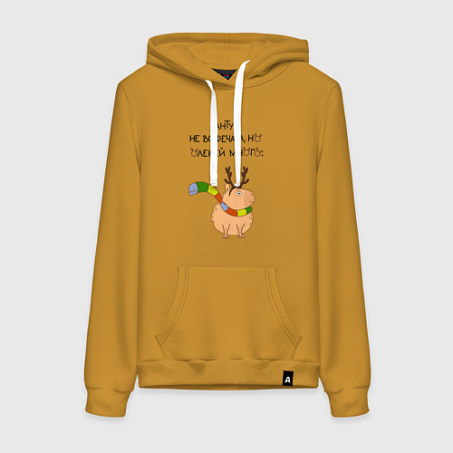 Женская толстовка-худи Мем капибара в шарфике / Горчичный – фото 1