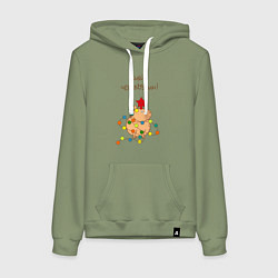 Толстовка-худи хлопковая женская Мем капибара и гирлянда: сияй, цвет: авокадо