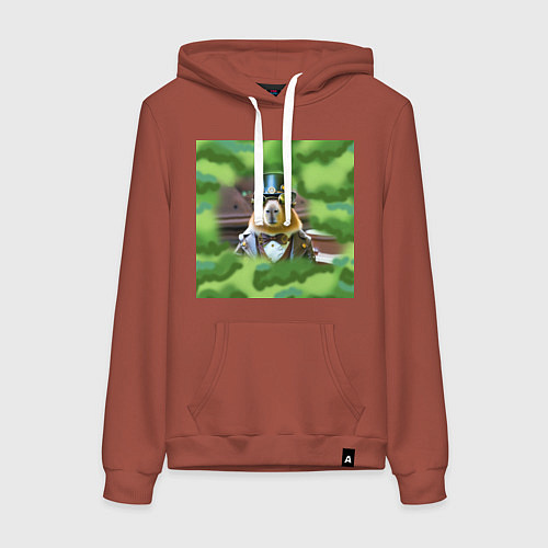 Женская толстовка-худи Мем капибара в очках и цилиндре стимпанк / Кирпичный – фото 1