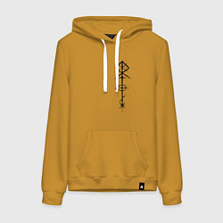 Толстовка-худи хлопковая женская Став оберег рун одина, цвет: горчичный