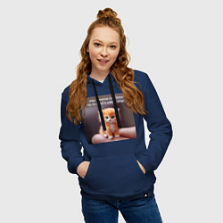 Толстовка-худи хлопковая женская Рыжий котик: будь причиной веры в людей, цвет: тёмно-синий — фото 2