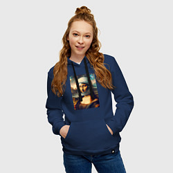 Толстовка-худи хлопковая женская Mona Lisa astronaut - neural network, цвет: тёмно-синий — фото 2