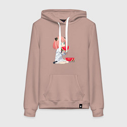 Толстовка-худи хлопковая женская Аня ест арбуз, аниме семья шпиона, цвет: пыльно-розовый