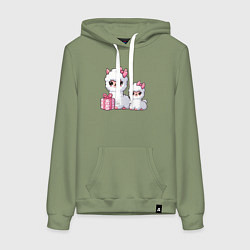 Толстовка-худи хлопковая женская Альпаки с подарком, цвет: авокадо
